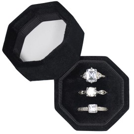 Vicoter Velvet Ring Box 3 Slots Ring Gift Box Jewelry Ring Display Holder Case for Proposal Engagement Wedding Ceremony 3 Slots Octagon (Black)