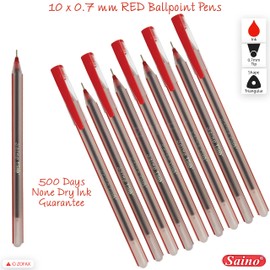 SUPRA X10 Ballpoint Pens Effortless Smooth Writing Office School Home Multi Pack (10 x 0.6mm Fine RED Ball Pens + 1 x ZOFAX Classy Ball BLACK Pen)