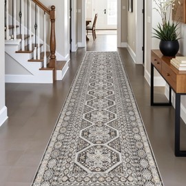 3x14 Runner Rug Kitchen Washable: Oriental Indoor Hallway Runners with Non Slip Backing Floor Mat for Entryway Door Low Pile Thin Carpet for Bedroom Bathroom Living Room Bedside Black