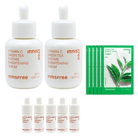 (2 pieces) Innisfree Vita C Green Tea Enzyme Blemish Toning Serum Large Capacity 50ml + Green Tea Mask 5 sheets + Black Tea Ampoule 7mlx5 pieces / (2개)이니스프리 비타C 그린티 엔자임 잡티 토닝 세럼 대용량 50ml+그린티 마스크 5매+블랙티 앰플7mlx5개