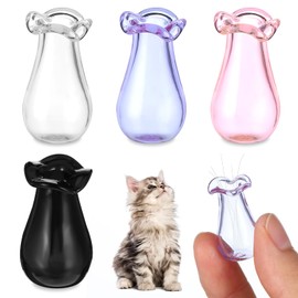 Ymapinc 4Pcs Cat Whiskers Holder, Glass Tiny Vases for Flowers, Cute Miniature Jars, Small Decoration for Dollhouse DIY Plant Decor (Transparent+Black+Pink+Purple)