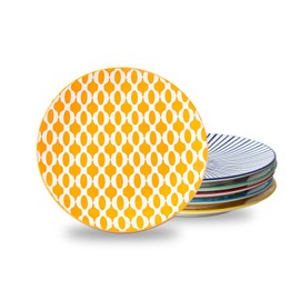 Ceramic Salad Plates Set - 8.5 Inch Small Round Dinner Dishes for Dessert Pasta Appetizer Sandwich - Scratch Resistant Porcelain Microwave Dishwasher Safe - Set of 6 - Colorful