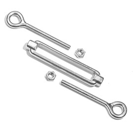Premier Stainless Solutions Open-Body Stainless Steel Eye & Eye 1/2” x 6-1/2” Turnbuckles for Tensioning Cable or Rope, T316 Marine Grade
