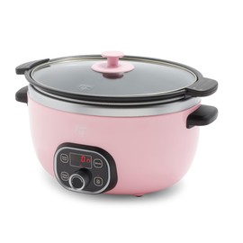 GreenLife 6QT Slow Cooker, Non-Toxic PFAS-Free Ceramic Nonstick Removable Interior Bowl, Programmable, Family Friendly, Keep Warm, Stovetop & Oven Safe, Dishwasher Safe Crock, Timer, Glass Lid, Pink