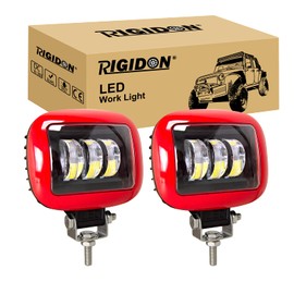 RIGIDON Set of 2 car quad red headlights, 3 inch 27 W LED floodlight, off-road lighting for SUV, ATV, tractor, truck, 4 x 4 6000 K white LED fog light, LED work light