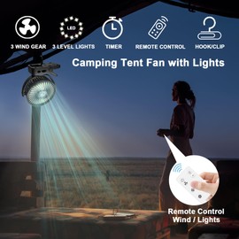 OUTERFAN Portable Fan with Remote Control & Timer & LED Lights, 60hrs 12000mAh USB Rechargeable Battery，Clamp/Hanging/Stand Up, Small Clip on Fan for Baby Stroller, Bed, Desk, Camping Tent, Travel