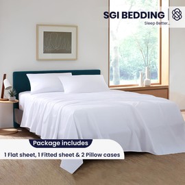 SGI bedding 4 Piece 100% Supima Cotton Sheets Full Size - 1200 TC, Ultra Luxury Cotton Sheets, 18 Inch Deep Pocket Sheet Set, 5 Star Hotel Quality Breathable, Soft and Premium Cotton- White