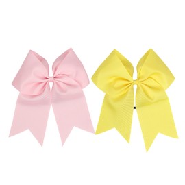Girls Hair Bows Ponytail Holder Elastic Hair Ties,Large Cheer Hair Bows(FD3) (Yellow+Pink)