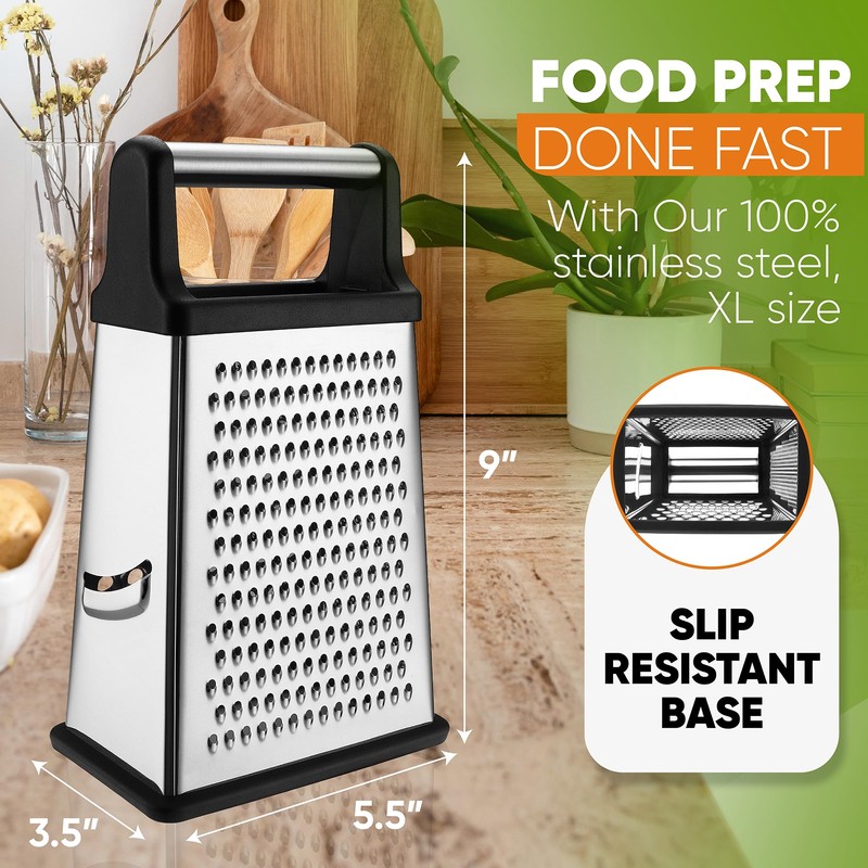 Spring Chef Professional Cheese Grater - Stainless Steel, XL Size,