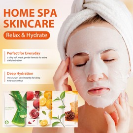 Face Sheet Mask Skincare Combo Set, Hydrating Sheet Masks for Face, Facial Mask for All Skin Types - Hydrates & Moisturizes Skin, Daily Facial Sheet Mask for Women, Pack of 10(Variety pack)