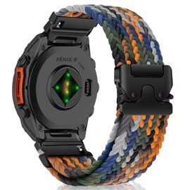 MiKoyi Nylon Band for Garmin Descent G2, 47mm model of Tactix 8/Fenix ​​E/Fenix ​​8, 22mm Stretchy Braided Nylon Sport Strap for Garmin Quatix 8 47mm/7 Pro/6/6 Titanium - Multicolor