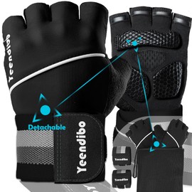 Yeendibo 5-in-1 Workout Gloves for Men & Women, with Excellent Grip, Full Protection Exercise Weight Lifting Gym Gloves, Detachable Wrist Strap & Mesh Bag
