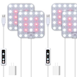 DOMMIA Plant Lamp, Pack of 2 Dimmable Plant Lamps, LED Full Spectrum with Optical Lens, Sun-Like Under Cabinet Plant Lamps with 6/12/16 Hour Timer, USB Adapter