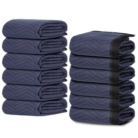 Saicool 12 Moving Packing Blankets 80" x 72" (35 lb/dz Weight), Professional Quilted Shipping Furniture Pads Moving Blankets for Protecting Furniture Dark Blue