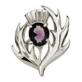 Scottish Thistle & Amethyst Stone Brooch Pin
