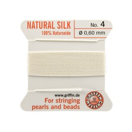 Griffin 100% Natural Silk Beading Cord String Thread - White - 2 metres with one Needle - Size 0.60mm