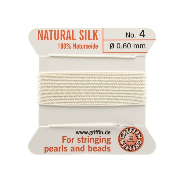 Griffin 100% Natural Silk Beading Cord String Thread - White