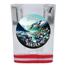 R and R Imports Juneau Alaska Souvenir Destination 2 Ounce Shot Glass Square Red Base Single
