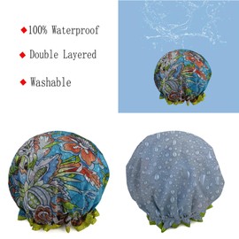 (Blue Leopard) - Quanchen Shower Cap for Women,1 Pcs Shower Hat Waterproof-Double Layer-Reusable Elastic Bath Caps for Girls Spa Home Use,Hotel and Hair Salon