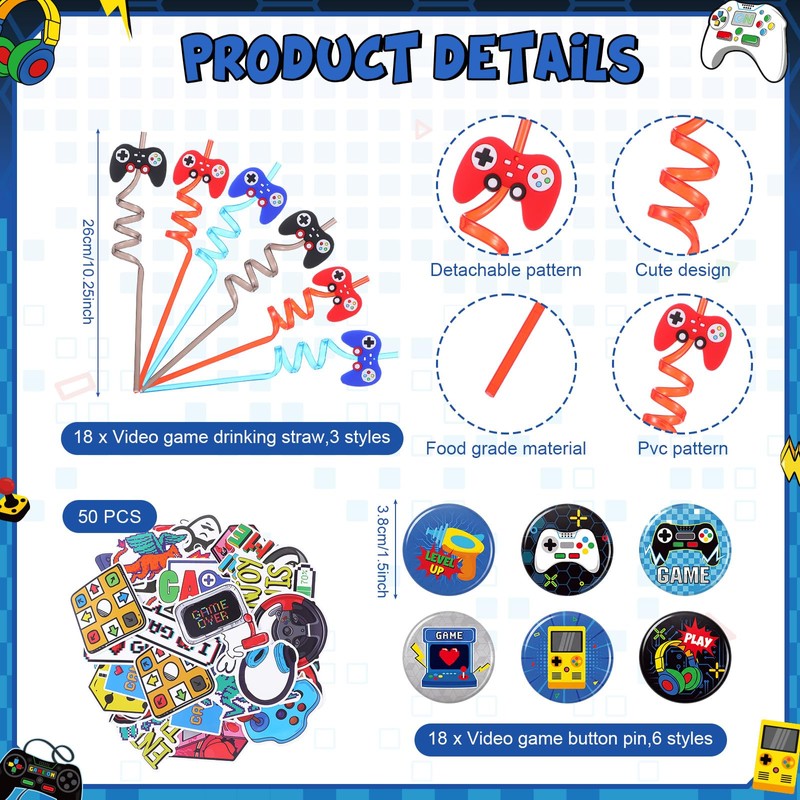 140 Pcs Video Game Party Favors Gamer Birthday Supplies