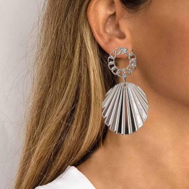 Inateannal Punk Large Disc Drop Earrings Silver Large Textured Circle Earrings Big Disc Statement Earrings Hammered Circle Earrings Double Coin Dangle Earrings Jewelry for Women and Girls