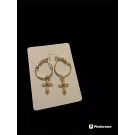 Unbranded Tiny Gold/Green Cross Hoop Earrings
