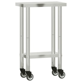 vidaXL Stainless Steel Kitchen Work Table on Wheels - 21.7"x11.8"x33.5" | Mobile Prep Station for Restaurants, Bars, Homes