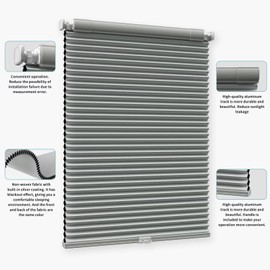 MYshade Custom Drill Free Blind, No Drill No Tools Cellular Window Shades, Cordless Blackout Blinds for Indoor Windows, Easy to Install Honeycomb Shades & Blinds, Grey