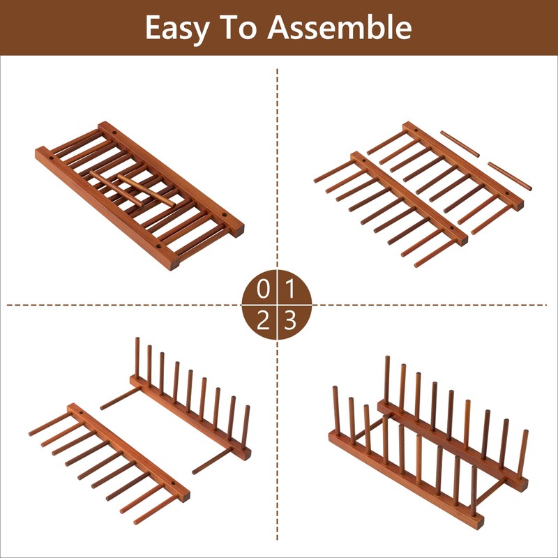 HBlife 4pcs Teak Dish Drying Rack Plates Holder Stand Kitchen