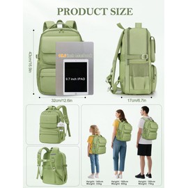 FIORETTO 25L School Bag for Girls & Teens, Womens Backpack Rucksack with Organized Pockets, Trolley Strap & Chest Buckle, Fits 15.6" Laptop, Ideal for School, Travel & Daily Use Green