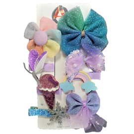 New Pack of 8 AON Bow Hair Clips Barrettes Headwear Hairpin Accessory For Girls | Teens | Toddlers | Babygirl (Blue)