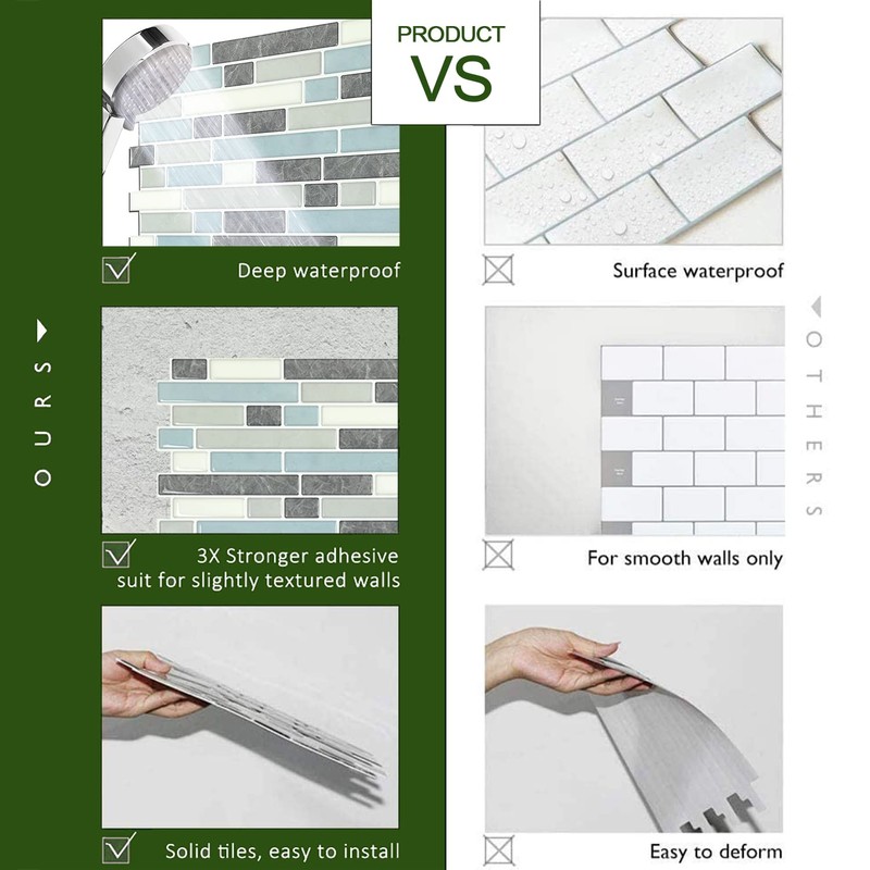 STICKGOO Thicker Design Peel and Stick Tile Backsplash, 12”×12”Stick on