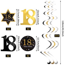 Dacitiery 18th Birthday Party Hanging Swirls Decorations, Birthday Party Decorations, 14PCS Shiny Celebration Hanging Swirls Decorations, Age 18 Party Supplies