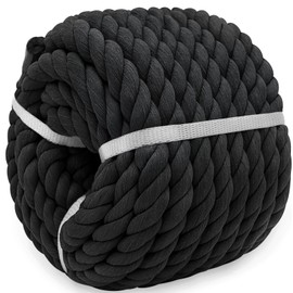 BONSINY Black Cotton Rope 1 inch x 50 feet Tug of War Rope - Twisted Strong Thick Rope for Swing Hanging Landscaping DIY Projects