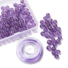 FASHEWELRY 100Pcs Natural Amethyst Beads 8mm Round Gemstone Loose Beads with Elastic Crystal Thread for DIY Bracelet Necklaces Jewelry Making