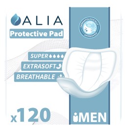 120 x ALIA Men Super Incontinence Pads | Super Absorbent Protectors | for Men of All Ages | Discrete, Soft Dermatologically Tested and Odour Free | 6 Packs of 20