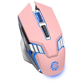 Mouse Inalámbrico Bluetooth Ratón Gaming Recargable, Ratón Ergonómico de 7 Botones, Mouse Gamer Silencioso con Raton de 3 Modo(BT5.0/3.0+USB), RGB Mouse Inalambrico para PC, Portátil, Macbook - Rosa