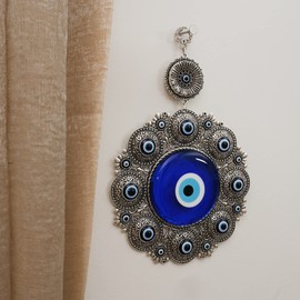 BCS X-Large Evil Eye Wall Decor 6.7'' Metal - Glass Turkish Greek Nazar Amulet Good Luck & Protection Charm - Handmade Hanging Ornament for Home,Office, Door - Ojo Turco