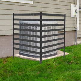 Air Conditioner Fence for Outdoor Units, 38''W x 51''H Privacy Screens Fence Panels with Metal Stakes, PVC Trash Can Enclosure, Decorative Garden Fences for Patio Lawn AC Unit Pool Pump (Black)