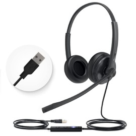 Yealink UH34 USB Headset with Mic,Stereo Wired Headphones with Noise Cancelling Microphone,Teams Certified,Professional Work Headphones for VoIP Phone PC Computer Call Center Office