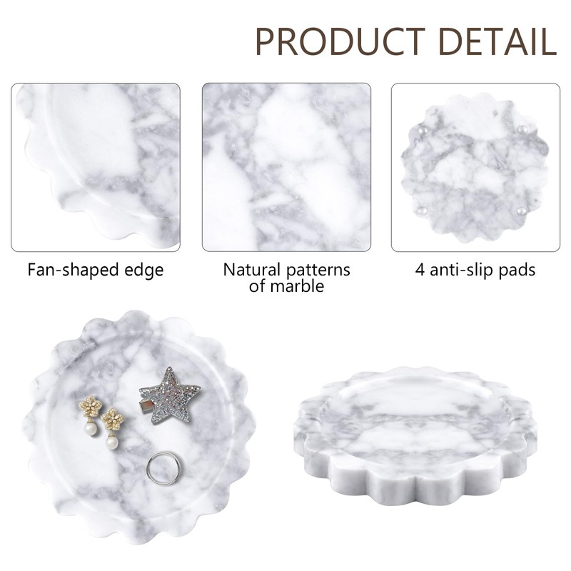 5.5 Inch Round Marble Tray with Scalloped Edge