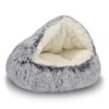 ShinHye ShinHye Cat Bed Round Plush Fluffy Hooded Cat Bed