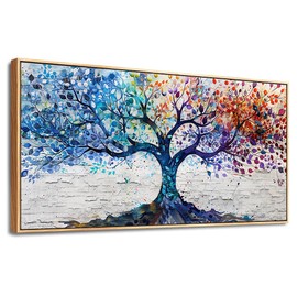 ERQINHUA Large Canvas Wall Decor Art For Bedroom Wall Art For Living Room Wood Framed Modern Restaurant Office Colorful Wall Painting Tree Abstract Pictures Canvas Prints Home Decorations 30x60 In