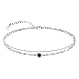 CHIC & ARTSY 925 Sterling Silver Ankle Bracelet Multilayer Anklets for Women Satellite, Star, Cross, Circle, Butterfly, Teardrop, Oval Disk Layered Anklet Beach Jewelry, One Size, Sterling Silver , Cubic Zirconia