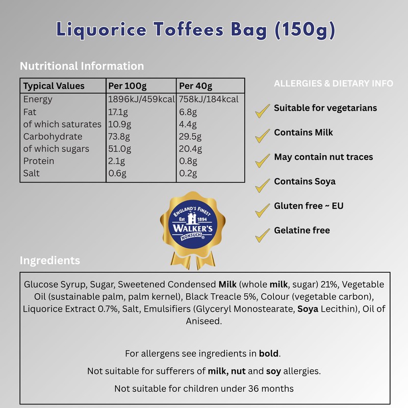 Walkers Nonsuch Liquorice Toffees Bag 5.29 Oz (Pack of 6)