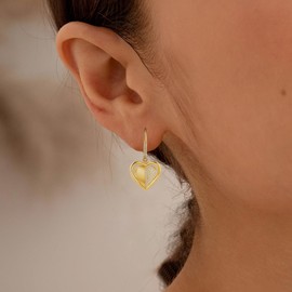 Gold Heart Dangle Hoop Earrings - Sterling Silver Cubic Zirconia Hypoallergenic Fashion Heart Shaped Dangle Hoop Earrings for Sensitive Ears for Women