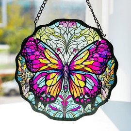 H&D HYALINE & DORA 6.3 '' Red Bird Window Hangings Cardinal Birds Stained Glass Panels Hanging Colorful Window Hanging Panel Indoor Outdoor Home Garden Ornaments