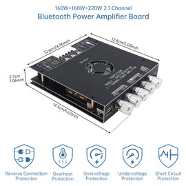 DiGiYes ZK-HT21 Bluetooth Amplifier Board TDA7498E HiFi Chips 2.1 Channel 160W x 2 + 220W Subwoofer Stereo Mini Audio Power Amplifier Module for DIY Home Speakers with Treble and Bass Control