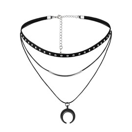 MILAKOO Gothic Punk Black Moon Pendant Choker for Women Girls Stackable Multiple Velvet Necklace