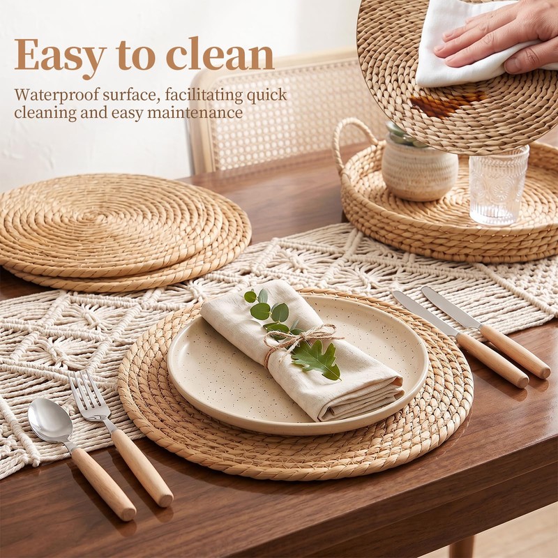 Round Woven Placemats Set of 6, 25 cm Natural Placemat